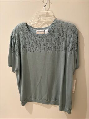 Eileen Fisher Short-Sleeve Openwork Knit Top in Sage